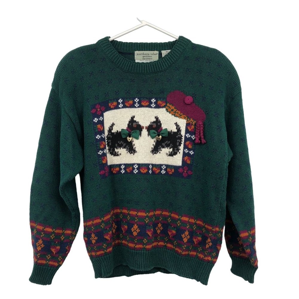Vintage Northern Isles Sweater Women Petite Small Used Scottish Terrier